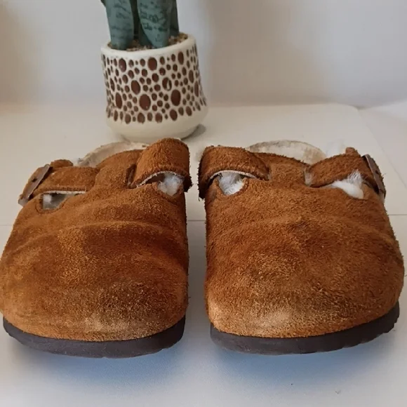 Birkenstock Boston clogs Chestnut Suede Faux-Sheepskin Slip-On Clogs 38 - Picture 11 of 15
